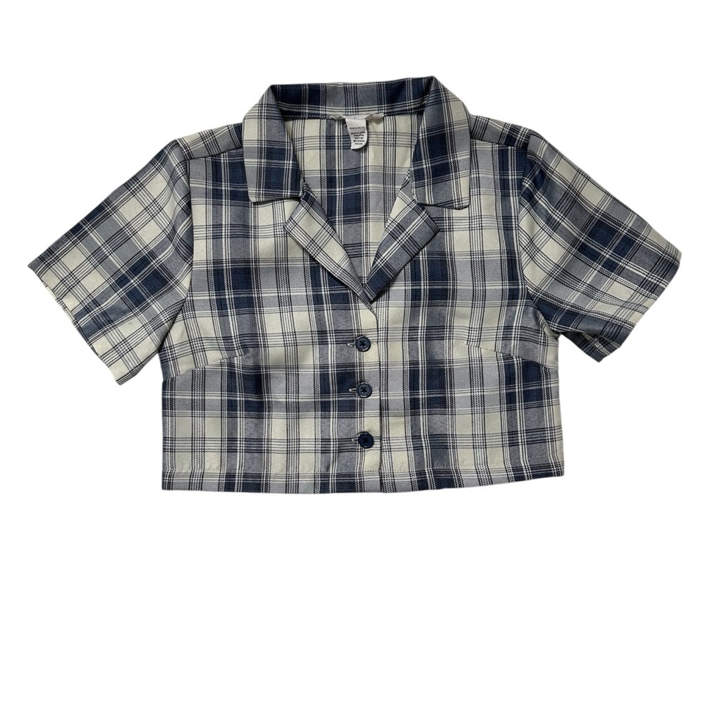 Full Tilt Cropped Plaid Button-Up Top • XS • Short Sleeve